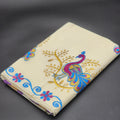 Traditional South Indian Cotton Saree in Off white colour with violet and Gold Border 2108