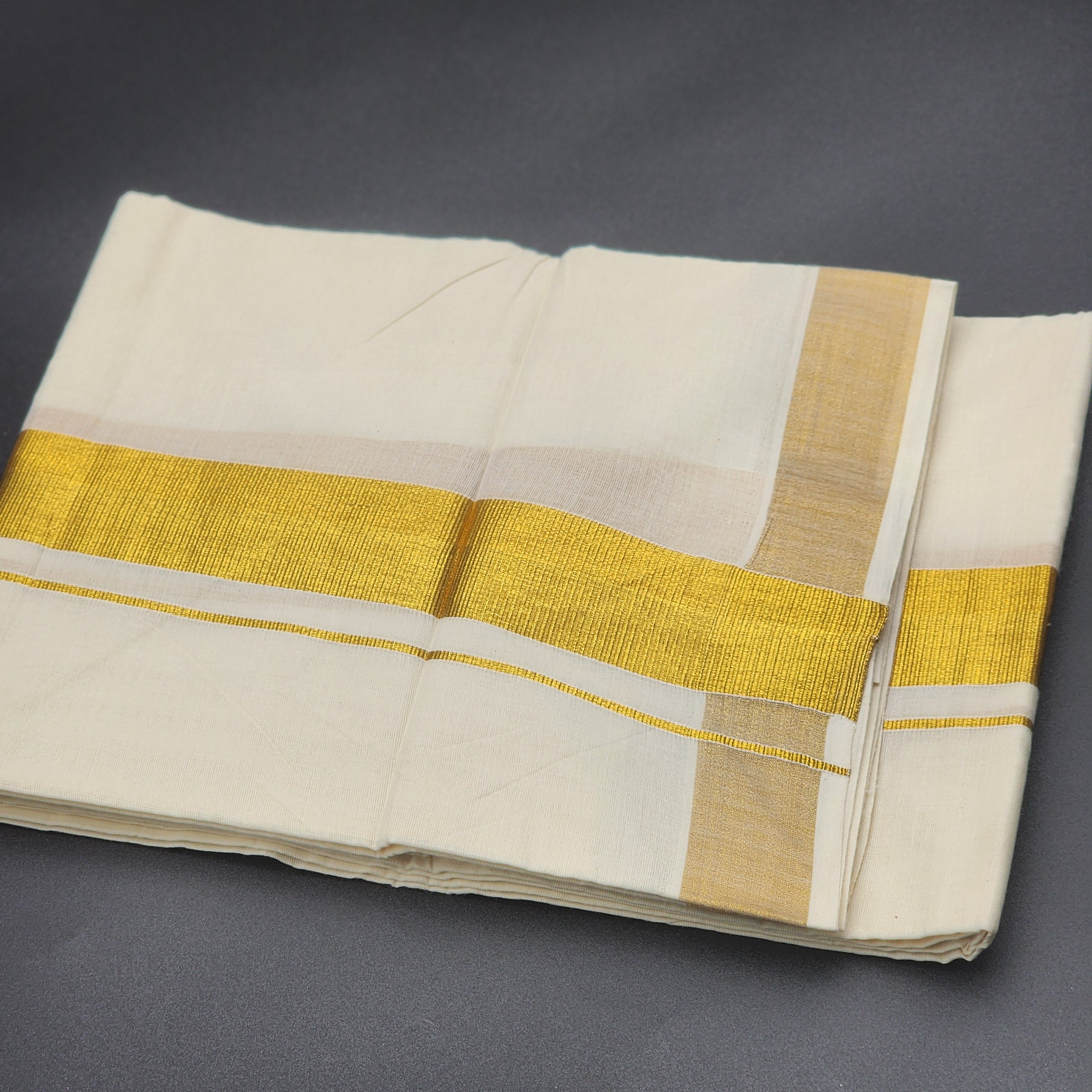 Dhoti Mundu Traditional South Indian style Broad gold border with single line 4100 Eljoys Fashion