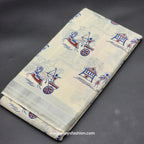 Saree printed in blue and red village theme 2152