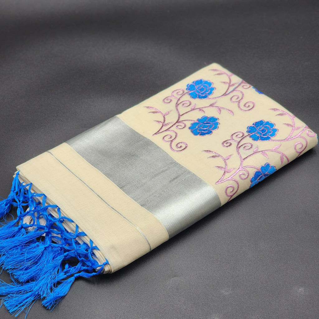 Tissue Silk south indian saree floral design blue and pink combo 2120 Eljoys Fashion