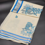 Tissue Silk South Indian Saree - Peacock design Blue and, Silver combo 2132 Eljoys Fashion