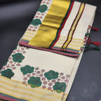 Tissue silk full body floral and line works .The pallu has wide gold light green/burgundy design with tussel work 2137 Eljoys Fashion