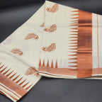 Kerala cotton Saree with a distinct metallic gold Zari temple border and paisley detail 2140 Eljoys Fashion