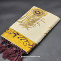 Saree 4 inch wide golden border chocolate creeper embroidery and full body Peacock train goden/choclate embroidery 2148