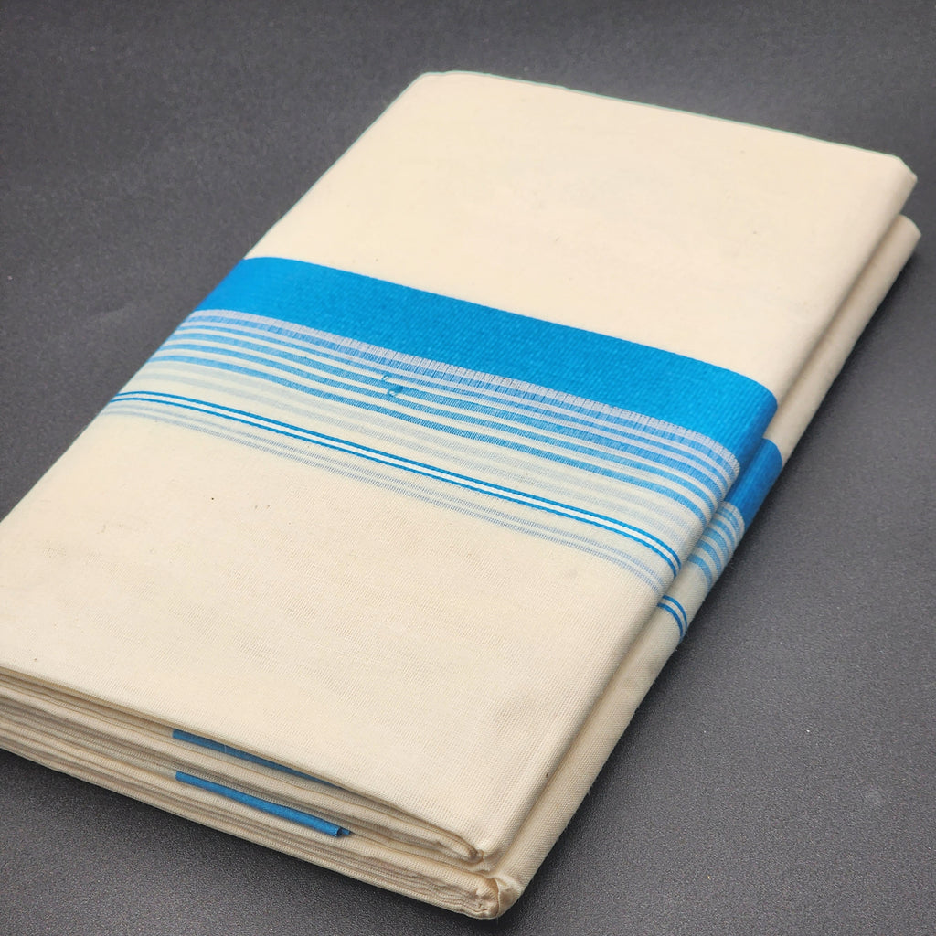 Dhoti Mundu Traditional South Indian style blue/light blue borders 4105