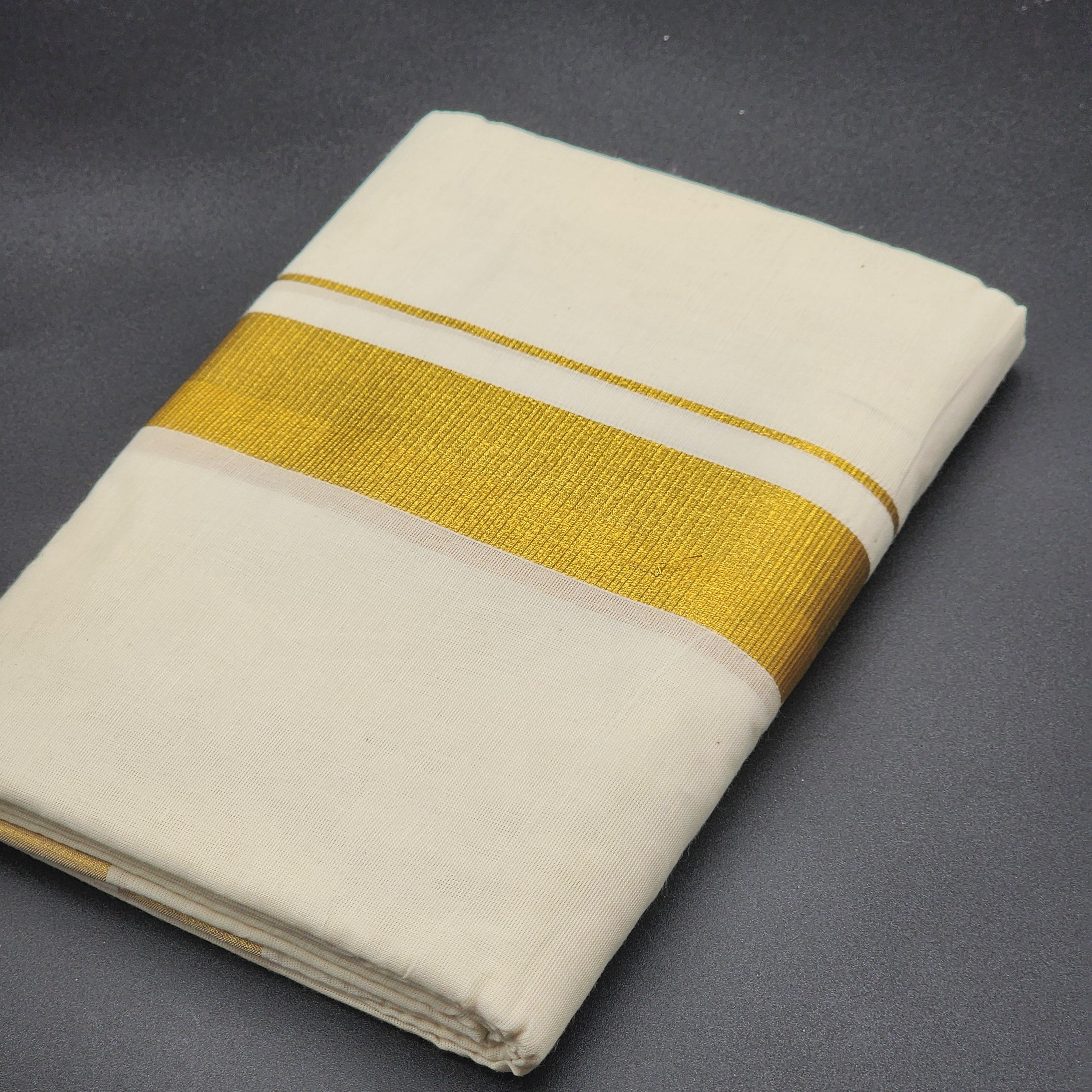 Dhoti Mundu Traditional South Indian style Broad gold border with single line 4100 Eljoys Fashion