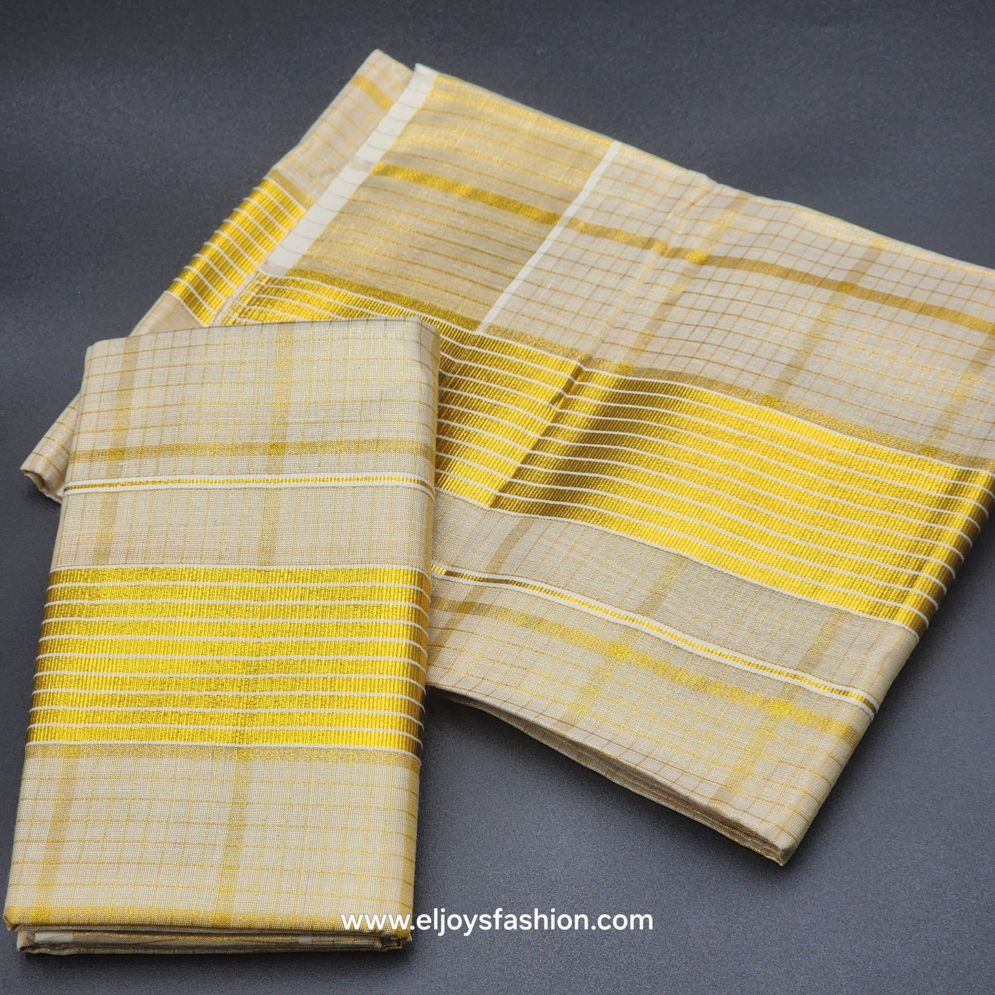 Set Mundu Full body gold box works  border with Royal gold white lines 4003