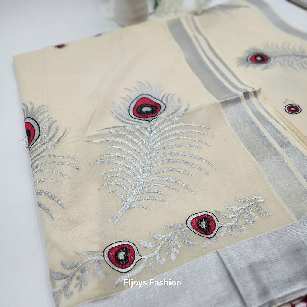 Tissue Silk South Indian Saree with silver red black Combo covert design Eljoys Fashion