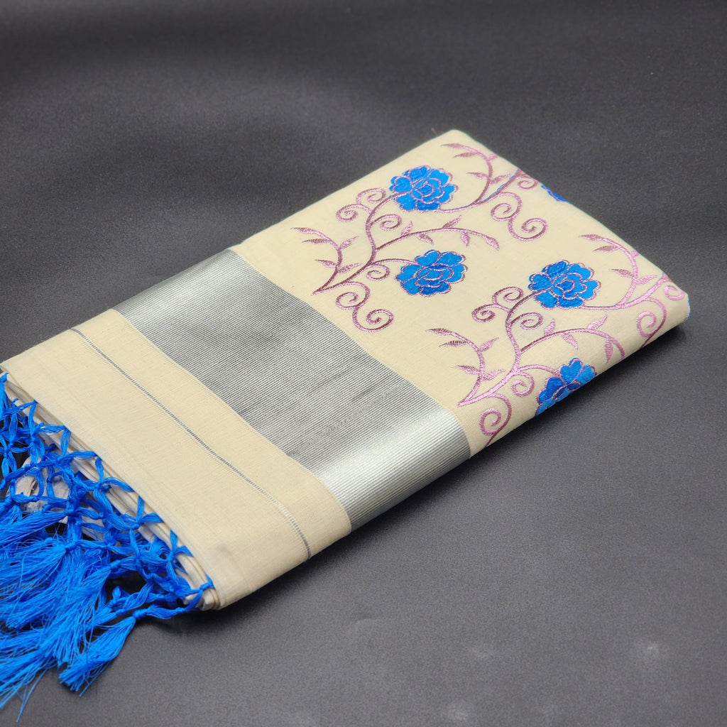 Tissue Silk south indian saree floral design blue and pink combo 2120 Eljoys Fashion