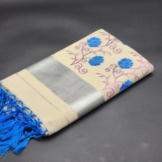 Tissue Silk south indian saree floral design blue and pink combo 2120 Eljoys Fashion