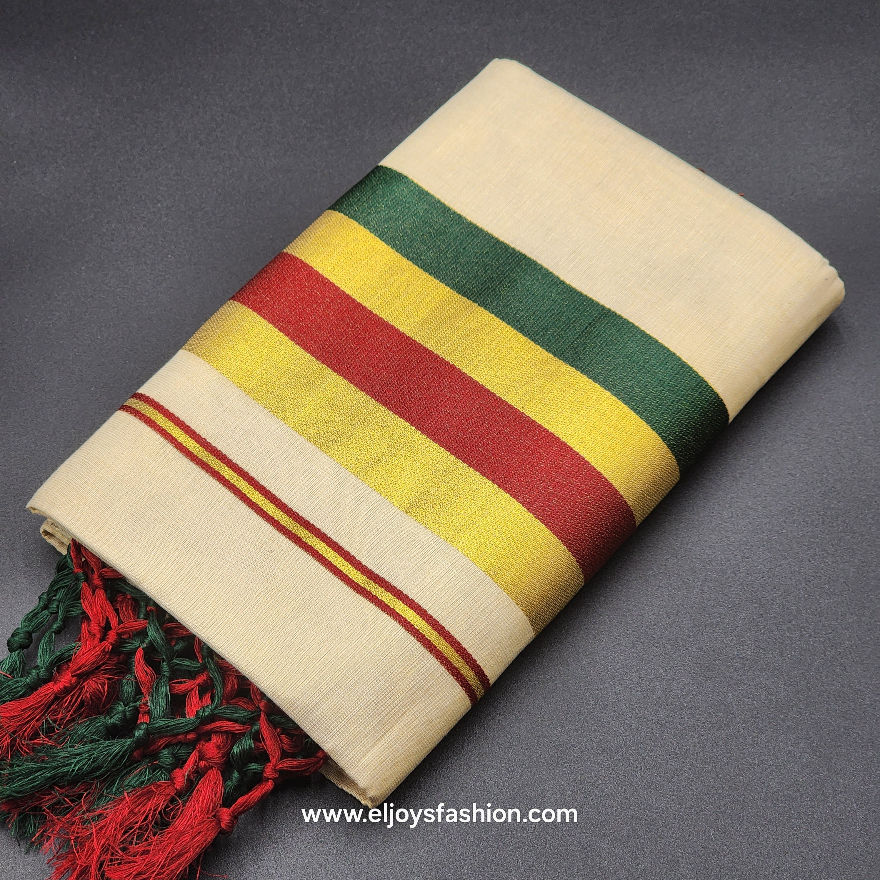 Set Mundu Tissue Silk Broader Green,Gold, Burgundy 4008 Eljoys Fashion