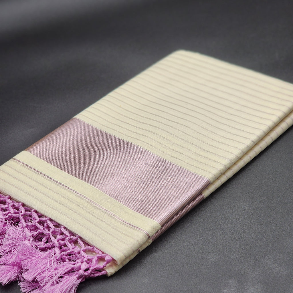 Traditional Tissue silk Saree with with full body Lavender lines and broad lavender lines with Tussel work 2134 Eljoys Fashion