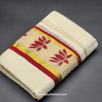 Set Mundu Gold and burgundy border  lotus  flower pattern 4013 - Eljoys Fashion 