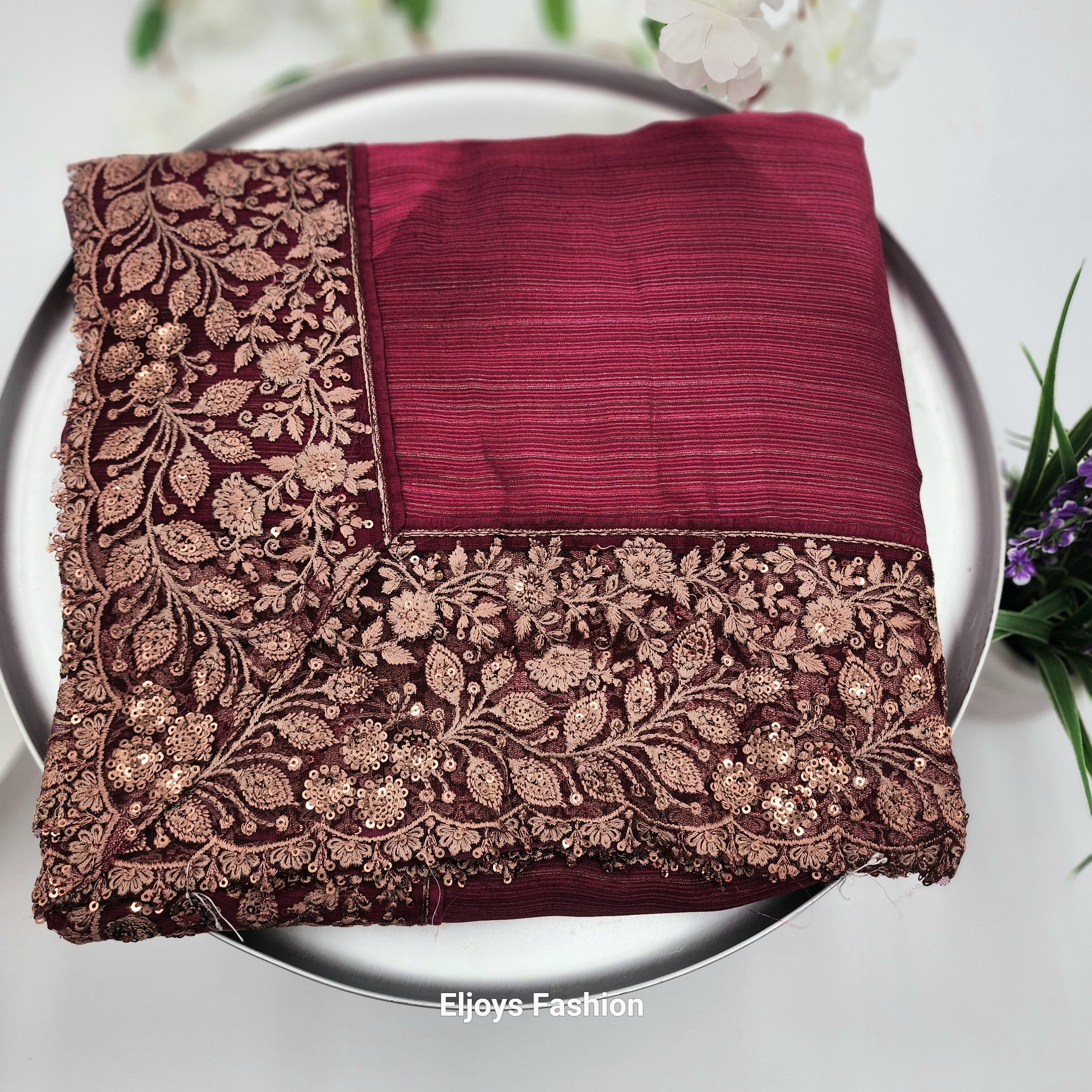 Bollywood Designer party wear Saree Soft silk Red with embroidery works 1110