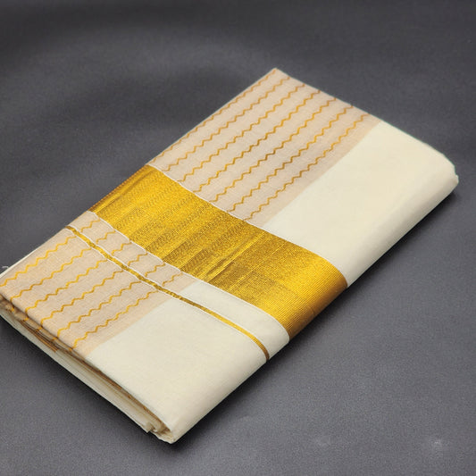 Tissue Silk Saree with medium border and gold wave pattern 2119 Eljoys Fashion