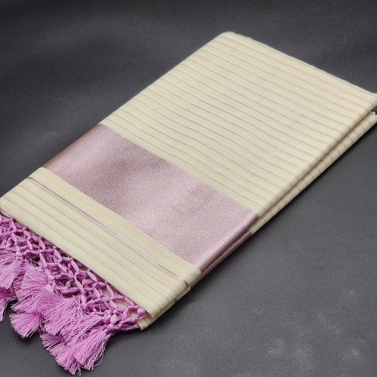 Traditional Tissue silk Saree with with full body Lavender lines and broad lavender lines with Tussel work 2134 Eljoys Fashion