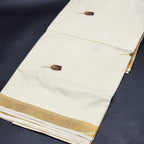 Kerala Saree 4 inch wide golden border and embroidered Tulip works on body 2145