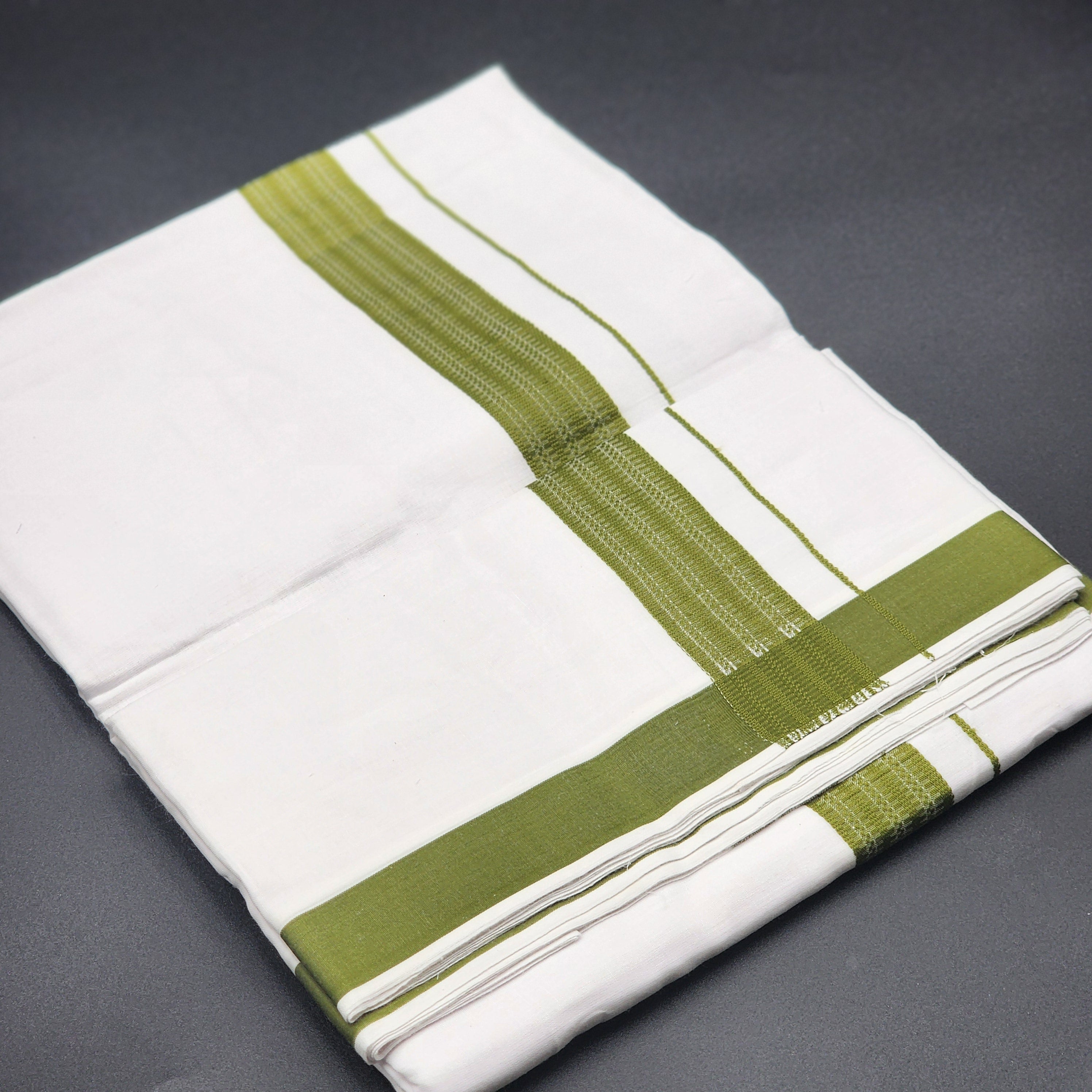 Dhoti Mundu Traditional South Indian style Parrot Green broad border 4104 Eljoys Fashion