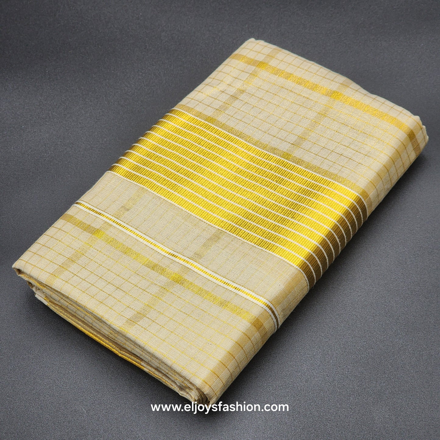 Set Mundu Full body gold box works  border with Royal gold white lines 4003
