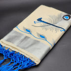 Tissue silk saree Silver and blue coverts design with blue silver floral borders 2105