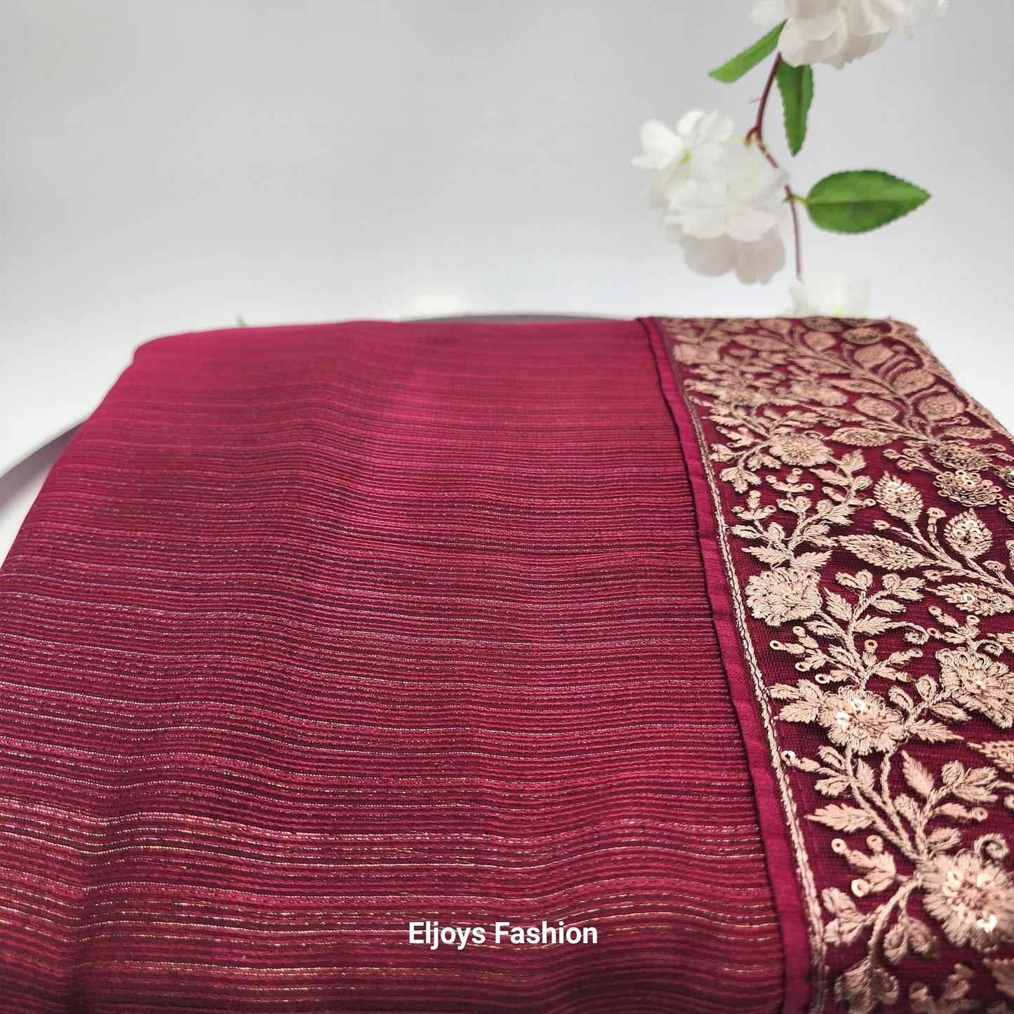 Bollywood Designer party wear Saree Soft silk Red with embroidery works