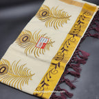 Saree 4 inch wide golden border chocolate creeper embroidery and full body Peacock train goden/choclate embroidery 2148