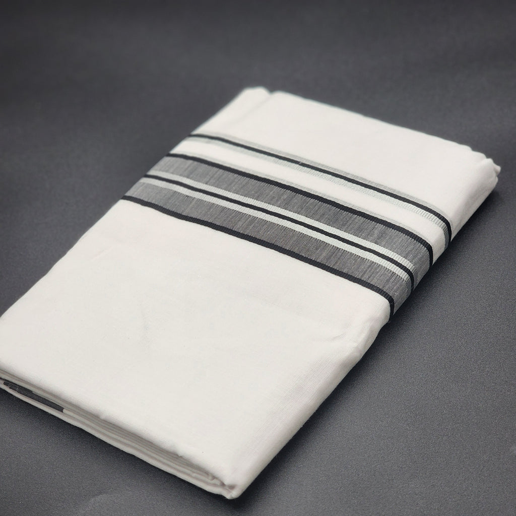 Dhoti Mundu Traditional South Indian style black ash and silver line 4102 Eljoys Fashion