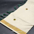 Saree golden border green creeper embroidery and full body Peacock design green/Gold embroidered 2150