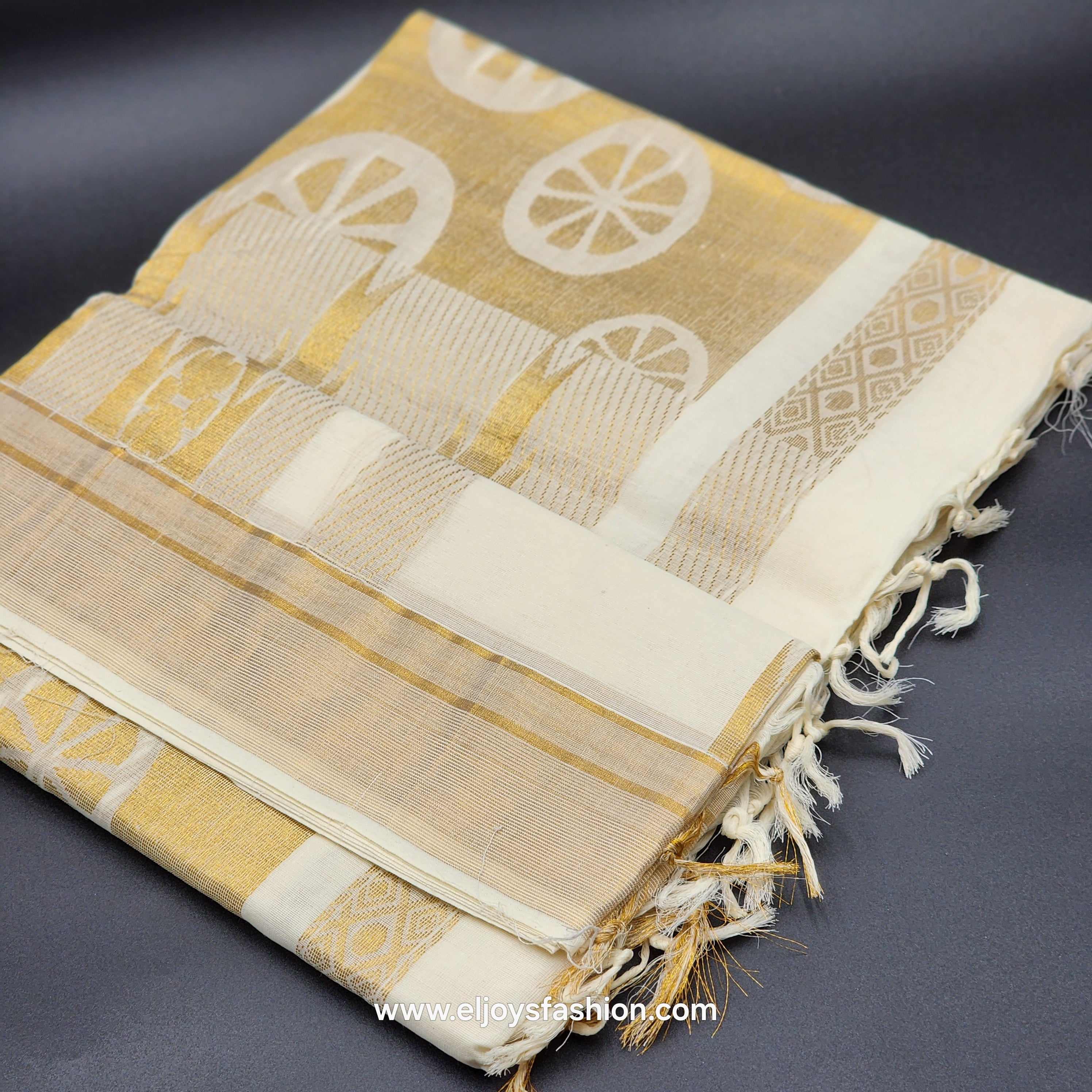 Kerala Golden Saree with full body design 2141 Eljoys Fashion