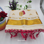 Tissue Silk South Indian Saree with Gold borders and Red Patterns Eljoys Fashion