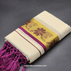 Set Mundu Tissue Silk  floral Design in purple and  Green with Tassel work 4012 - Eljoys Fashion 