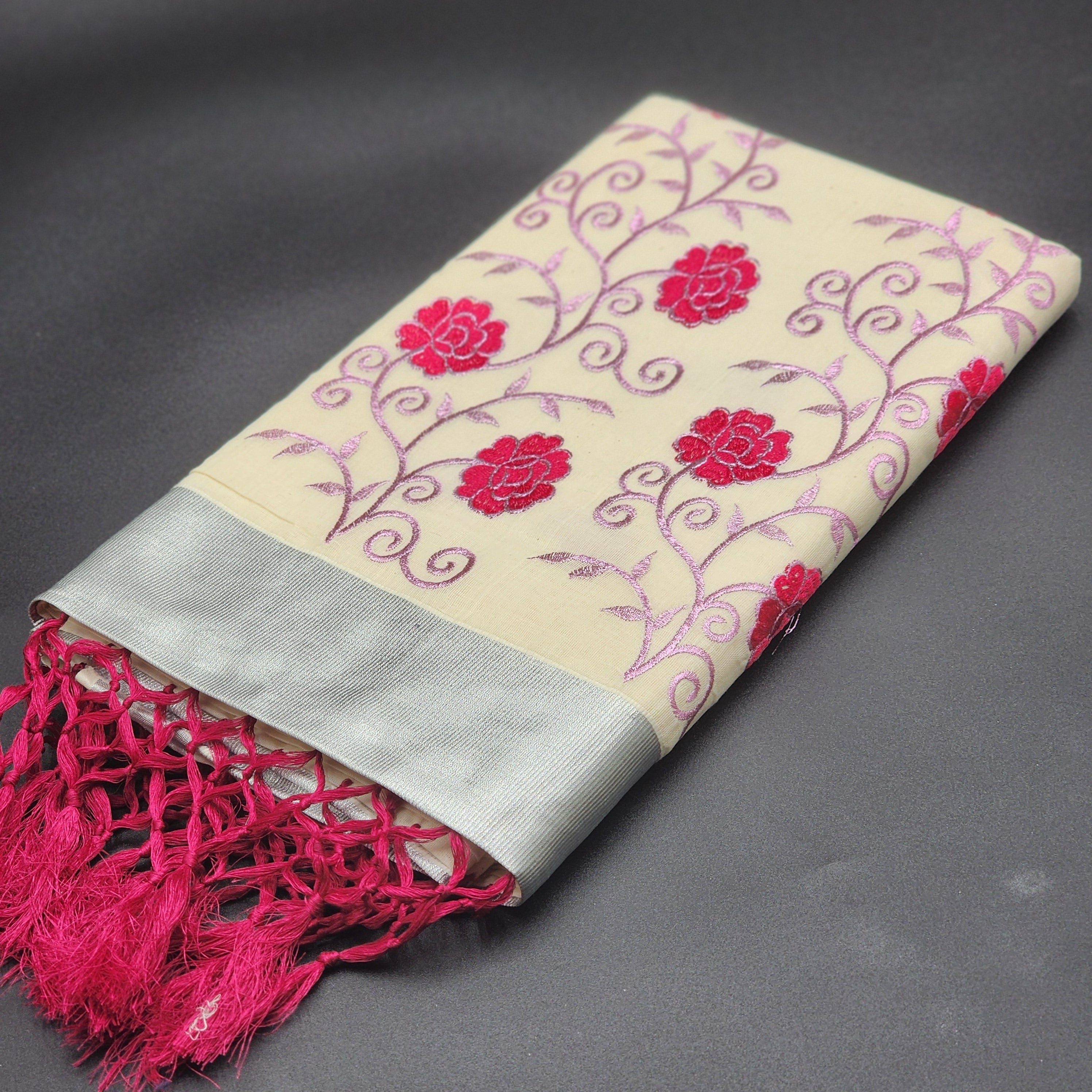 Tissue silk Saree in floral design violet and lavender hue with Silver lining 2110
