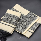 Set Mundu kalamkari peacock border with tassels 4001
