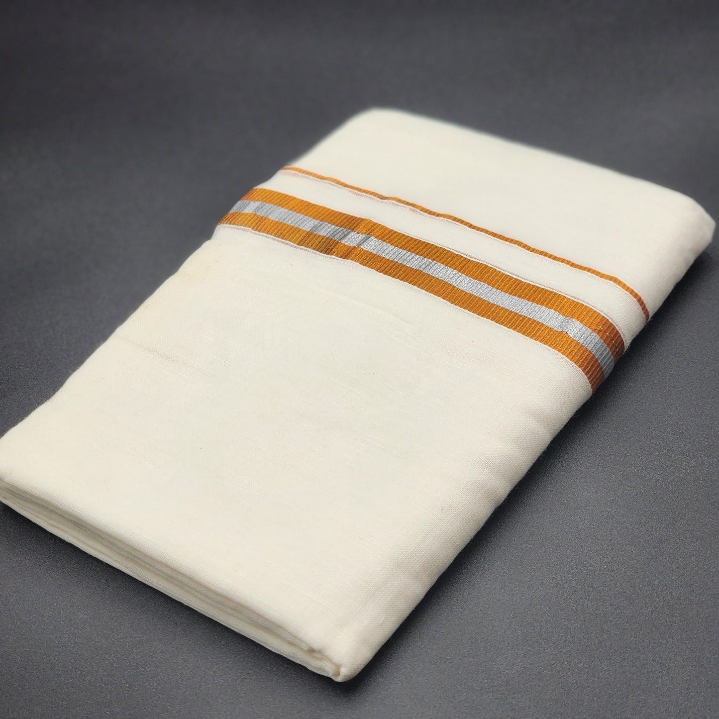 Dhoti (Mundu) Traditional South Indian style goldish orange  and silver line 4101