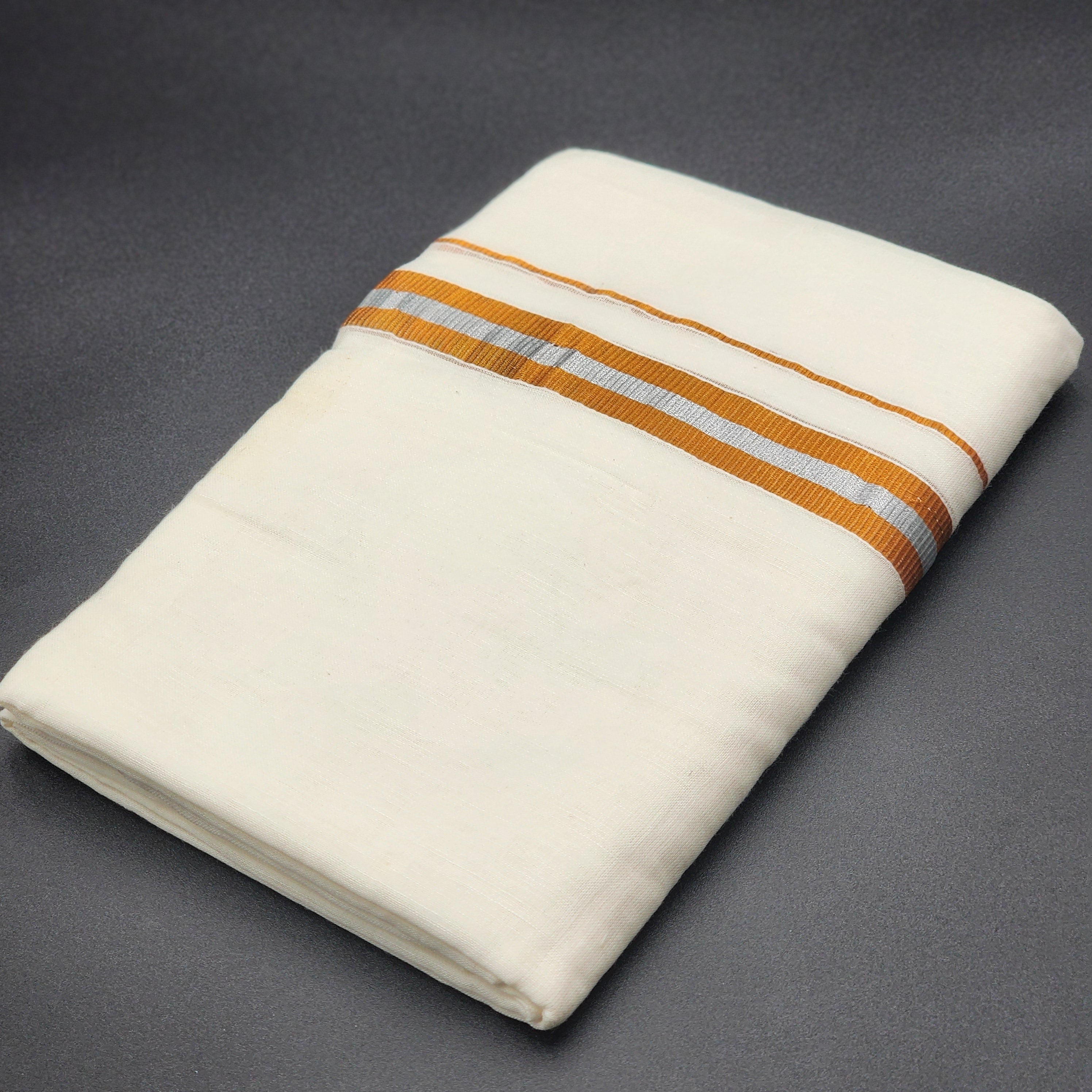 Dhoti Mundu Traditional South Indian style goldish orange and silver line 4101 Eljoys Fashion