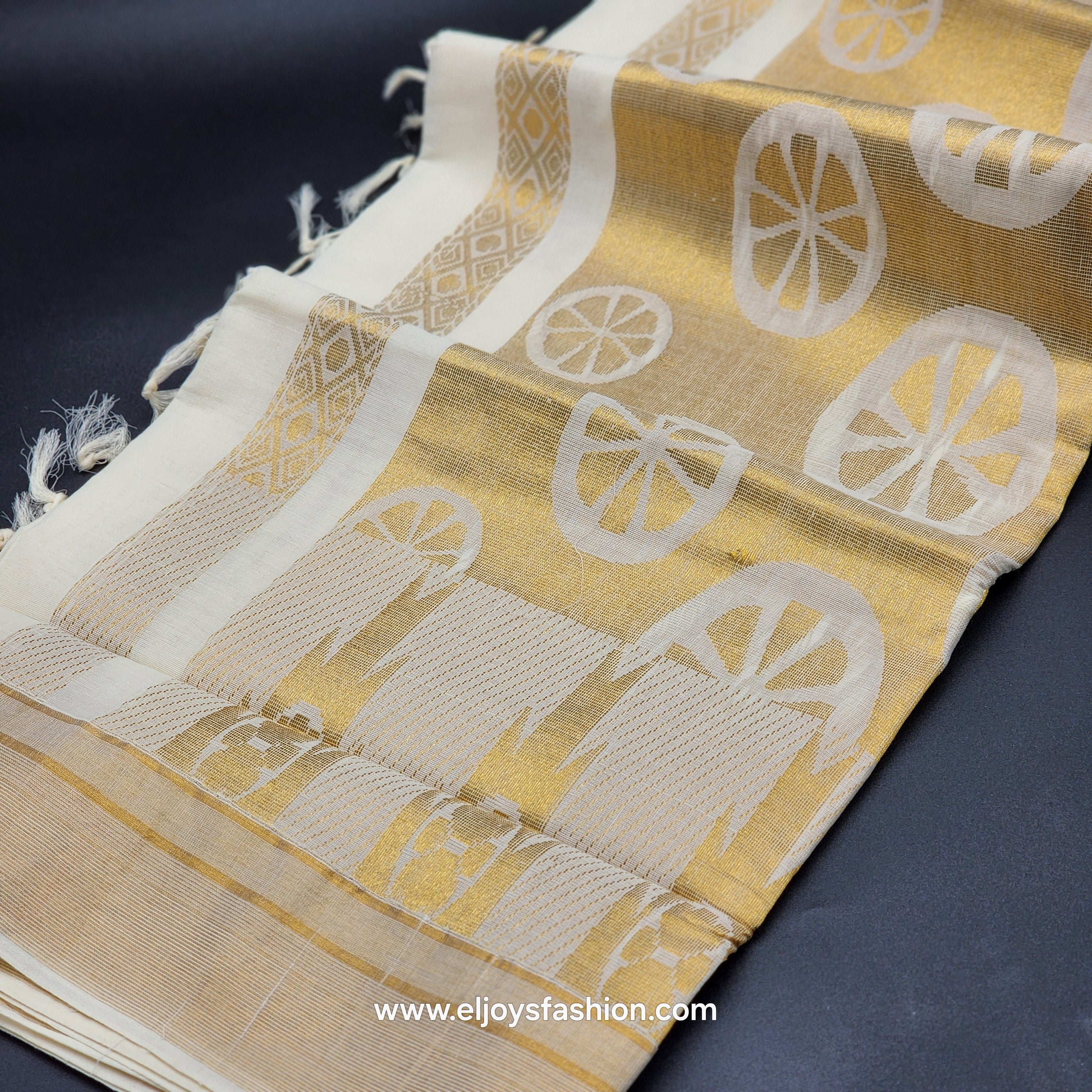 Kerala Golden Saree with full body design 2141 Eljoys Fashion