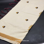 Saree 4 inch wide golden border chocolate creeper embroidery and full body Peacock train goden/choclate embroidery 2148