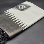 Handloom Tissue Silk Saree Black temple design and train feathers on Silver 2123 Eljoys Fashion