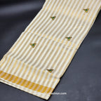 Saree golden border green creeper embroidery and full body Peacock design green/chocolate embroidered 2149