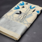 Tissue Silk Saree featuring Silver, Blue and Black floral design with Silver border 2106