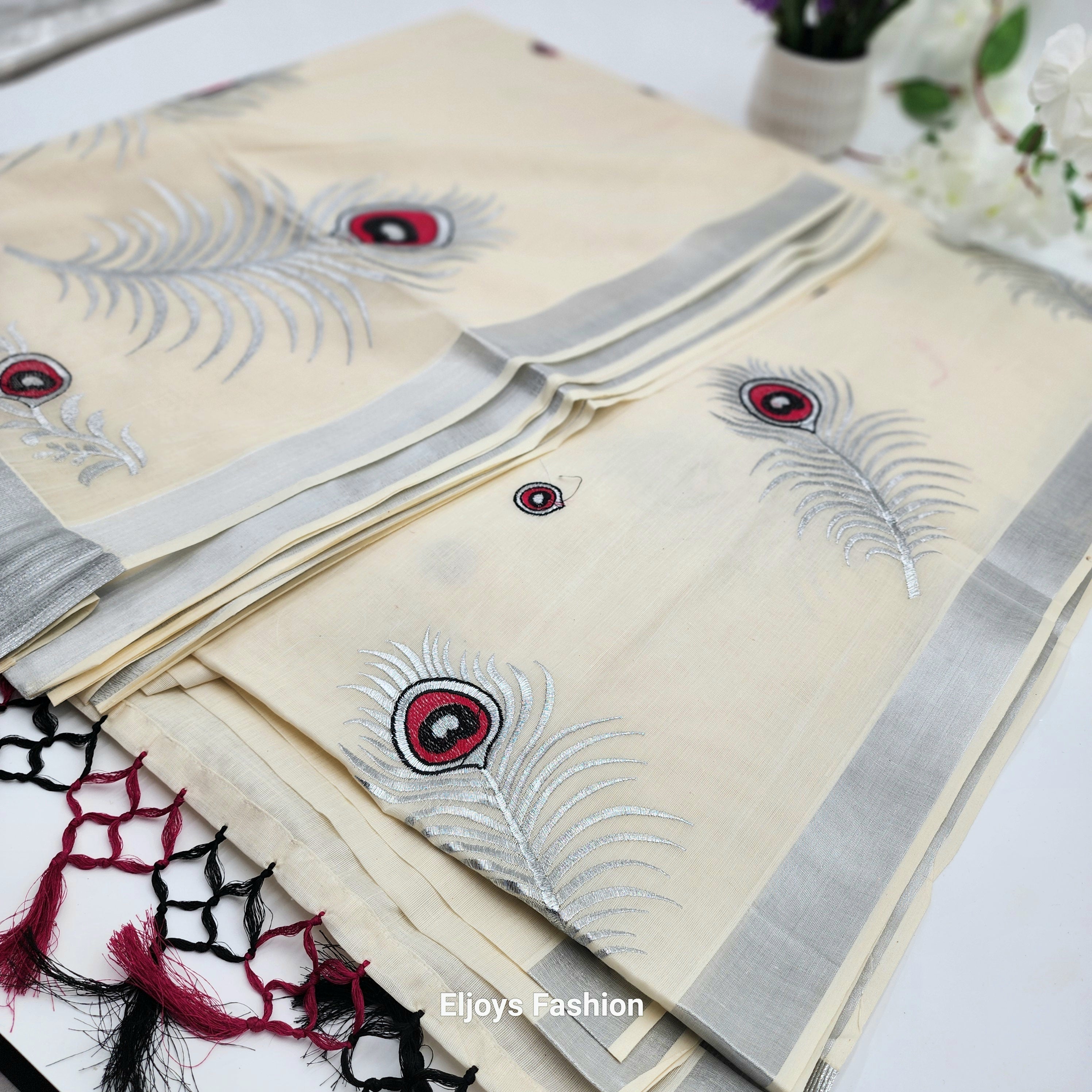 Tissue Silk South Indian Saree with silver red black Combo covert design Eljoys Fashion