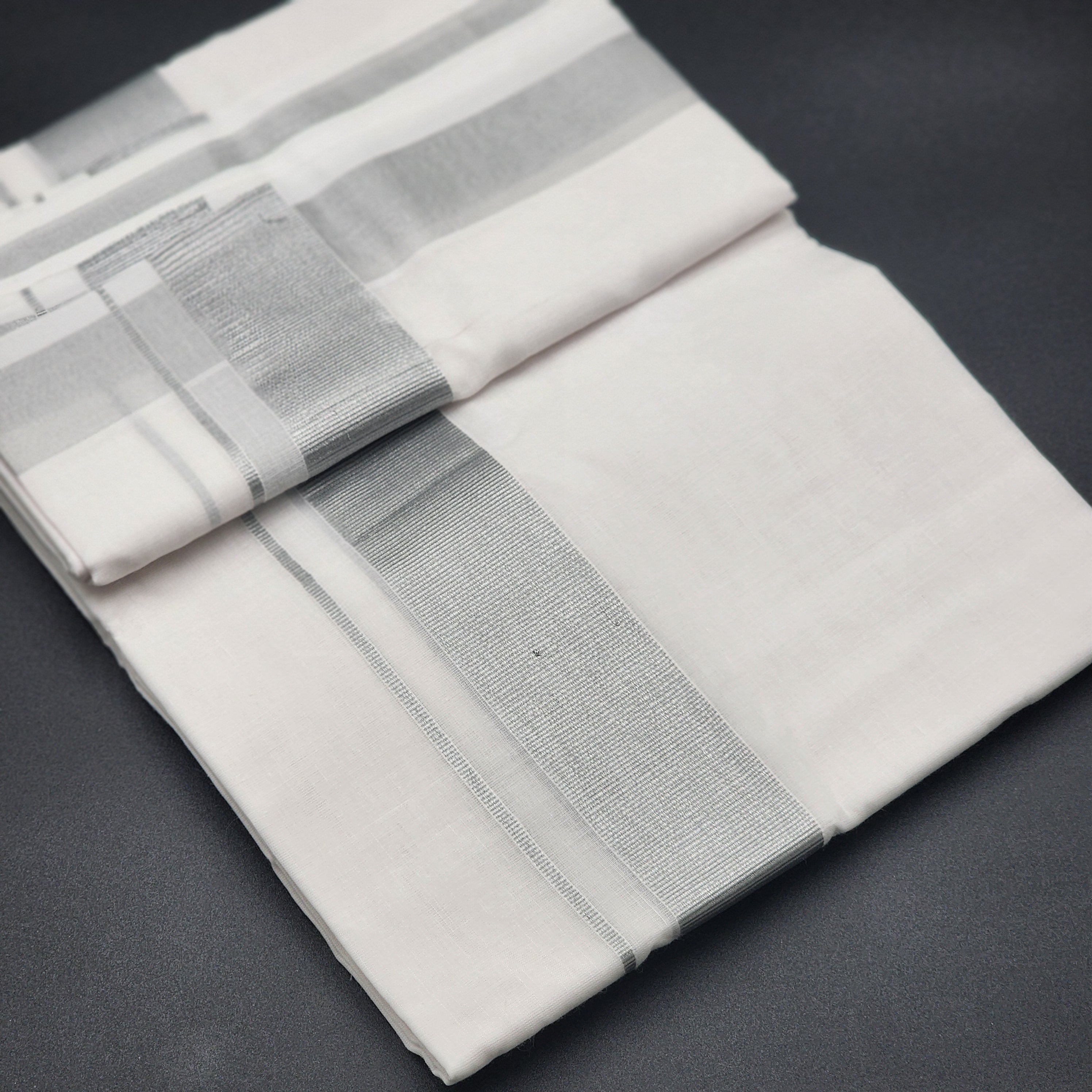 Dhoti Mundu Traditional South Indian style Broad Silver line 4103 Eljoys Fashion