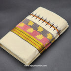 Set Mundu black, red, gold border with leaf designs 4002