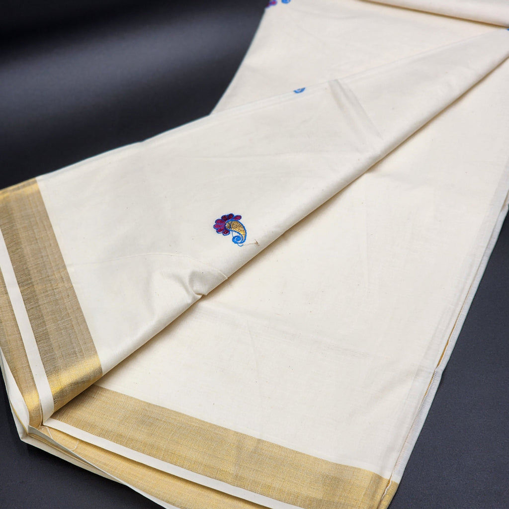 Traditional South Indian Saree peacock design in Blue , Gold dark pink with golden border floral design 2133 Eljoys Fashion