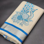 Tissue Silk South Indian Saree - Peacock design Blue and, Silver combo 2132 Eljoys Fashion