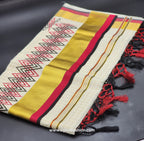 Saree with wide golden red black orange and green lines full body golden box work 2153
