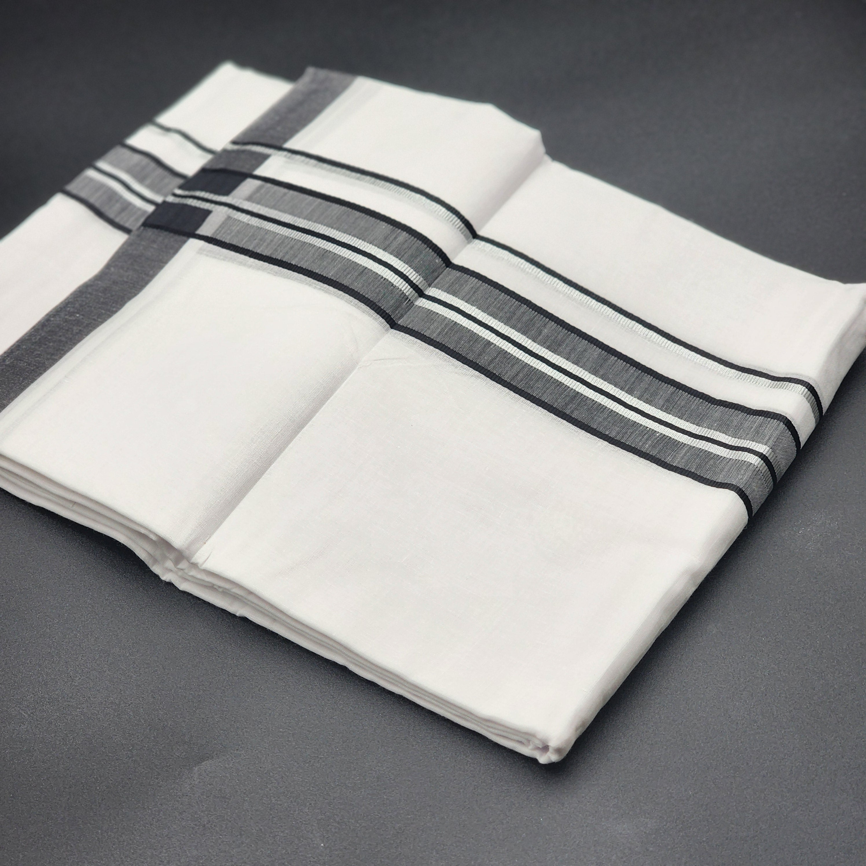 Dhoti Mundu Traditional South Indian style black ash and silver line 4102 Eljoys Fashion