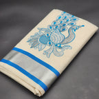 Tissue Silk South Indian Saree - Peacock design Blue and, Silver combo 2132 Eljoys Fashion