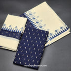 Set Mundu with geometric border and matching blouse piece 4007 Eljoys Fashion