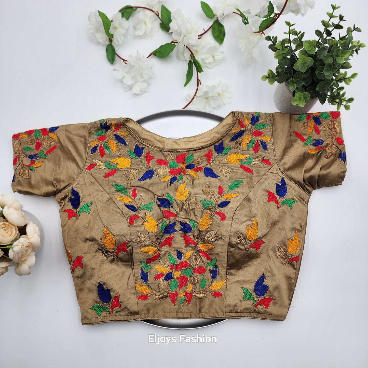 Embroidered Sequined blouse with Sleeve in vibrant colors - Free size
